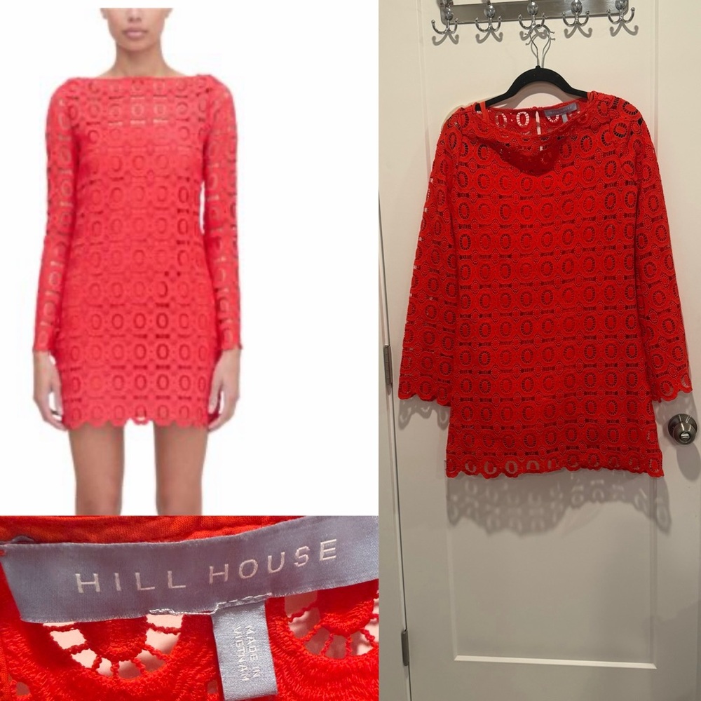 Hill House Red Long Sleeve Lace Shift Dress